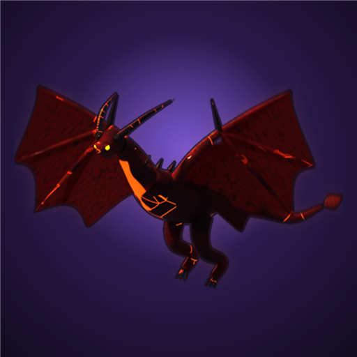 A red dragon with glowing eyes spreads its wings